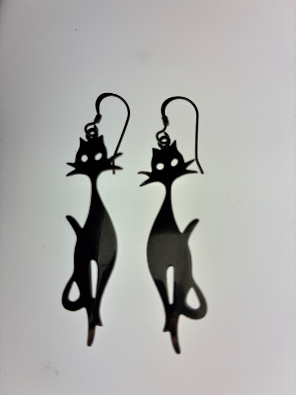 Vintage Sterling Silver Cat pierced Dangle Earrings